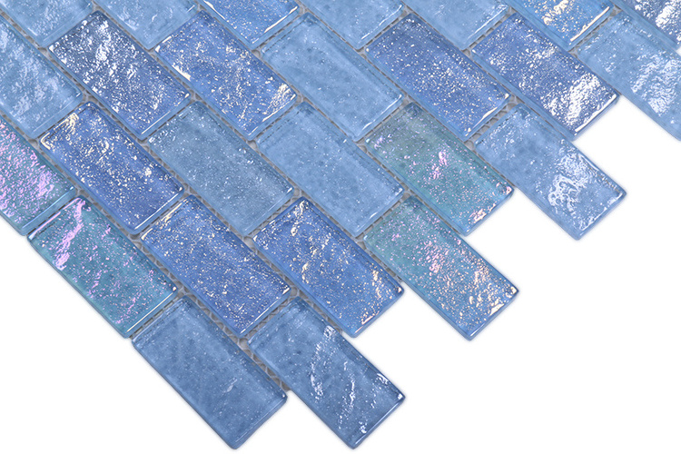 Beautiful wall decorative mosaic tiles iridescent shiny glass blue swimming pool mosaic for bathroom shower backsplash