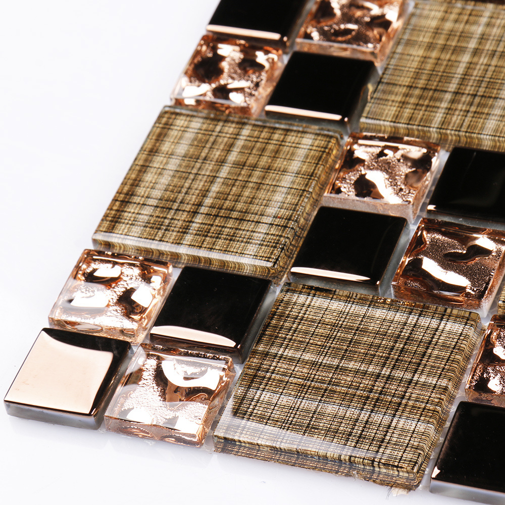 Modern luxury square grid pattern rose gold glass mosaics for kitchen backsplash