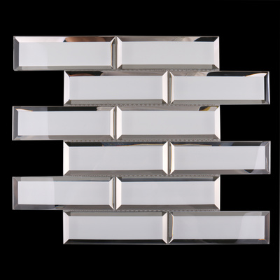 Beveled edge 3d mirror mosaic subway wall tiles white bathroom tile glass mosaic