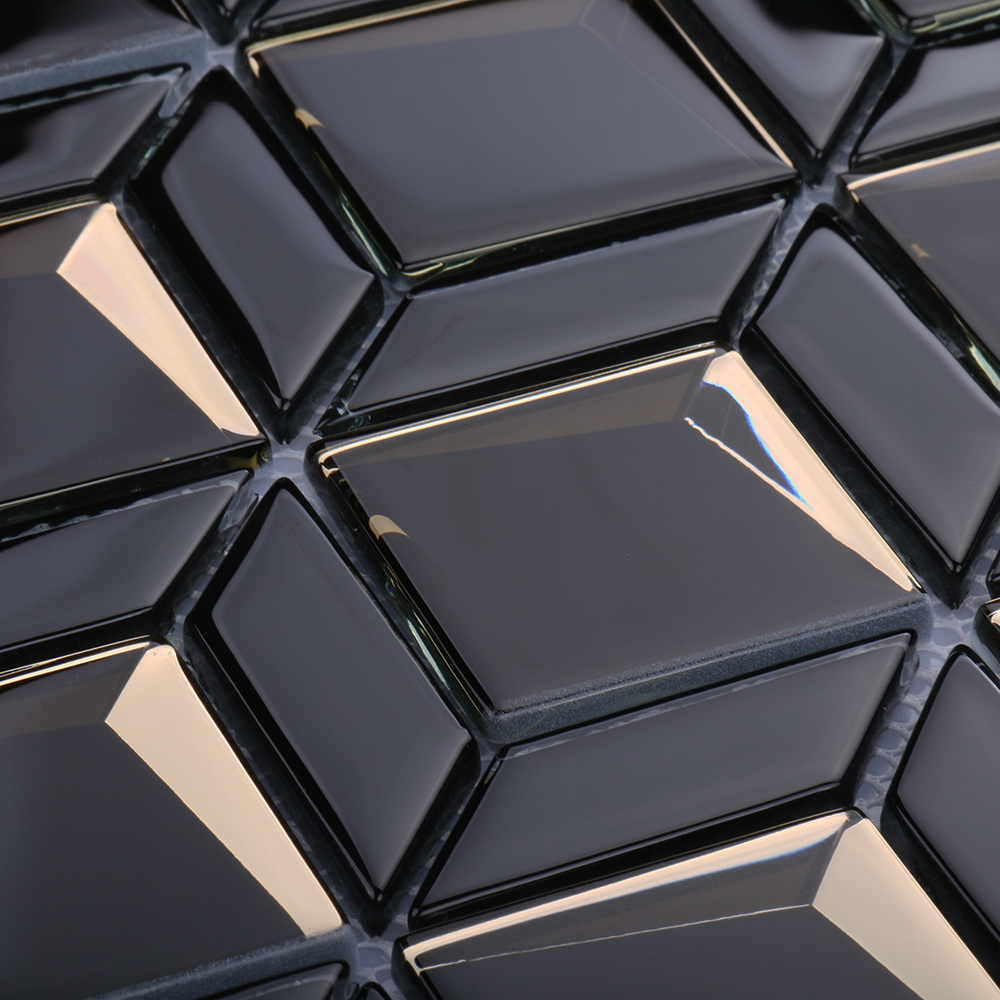 Luxury 3D diamond mirror mosaics tiles irregular waterjet hexagon black and gold glass mosaic