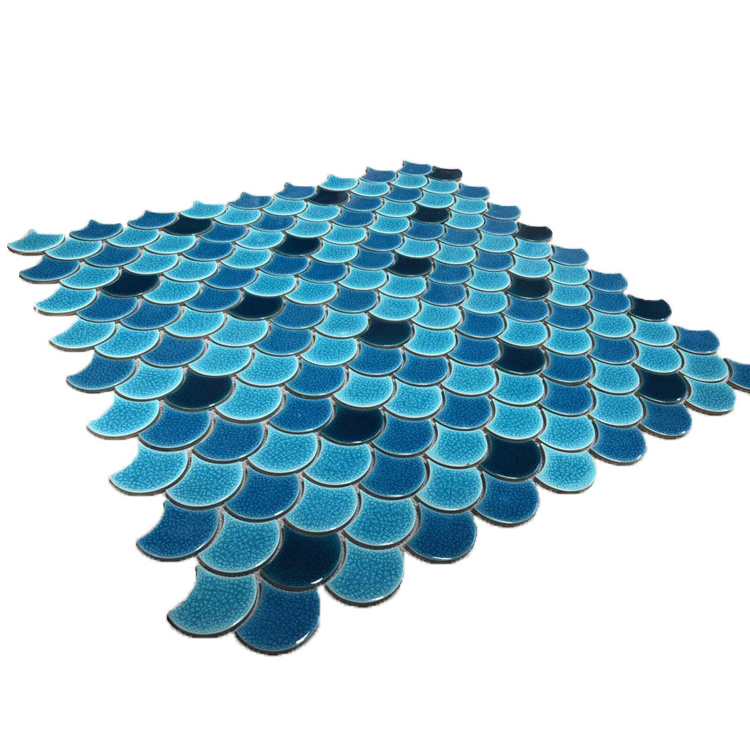 Irregular fan fish scale ice crackle ceramic tile mosaic for bathroom wall decoration