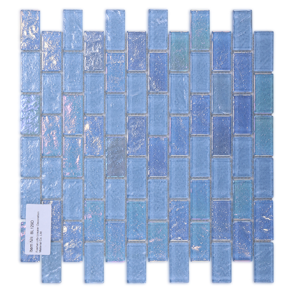 Beautiful wall decorative mosaic tiles iridescent shiny glass blue swimming pool mosaic for bathroom shower backsplash