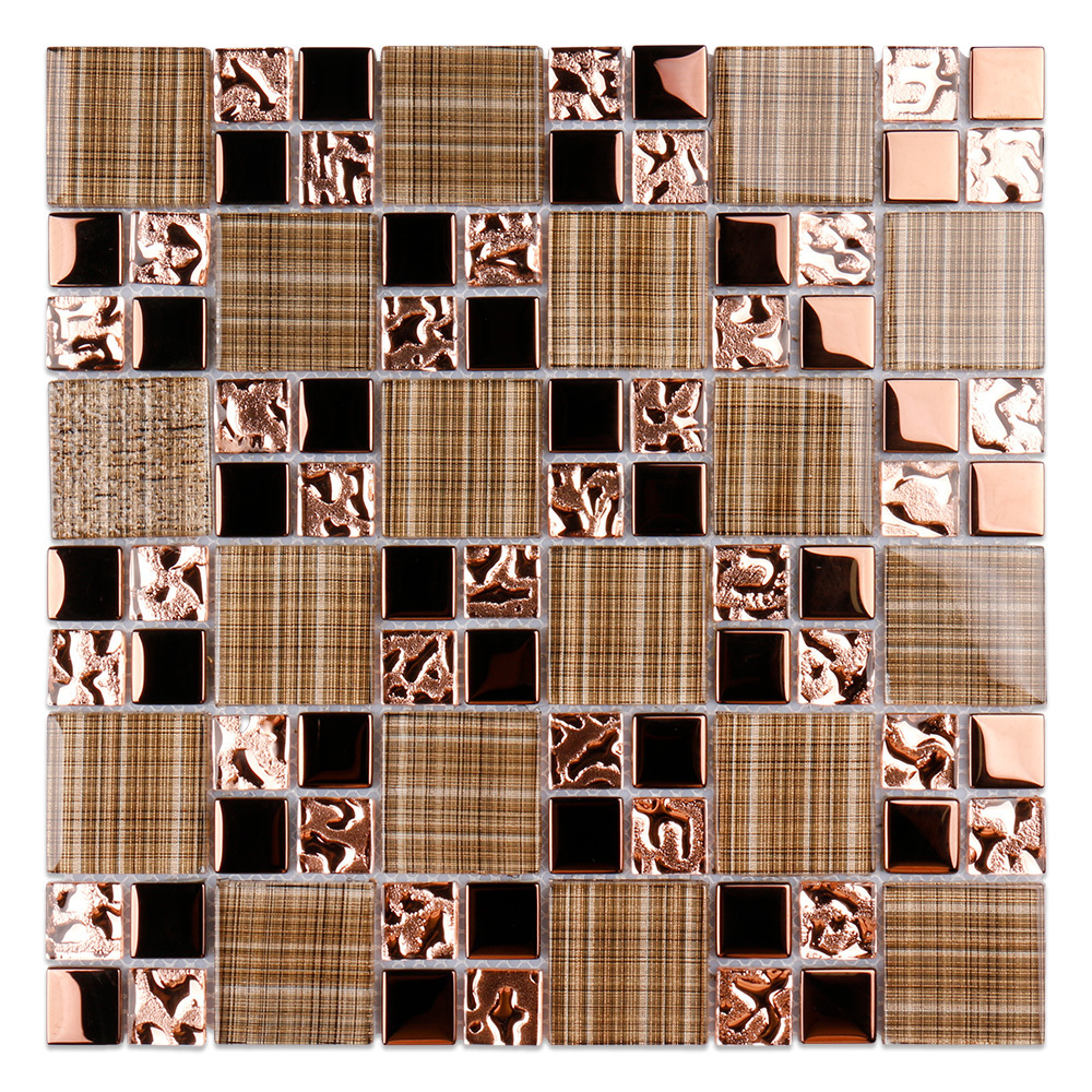 Modern luxury square grid pattern rose gold glass mosaics for kitchen backsplash