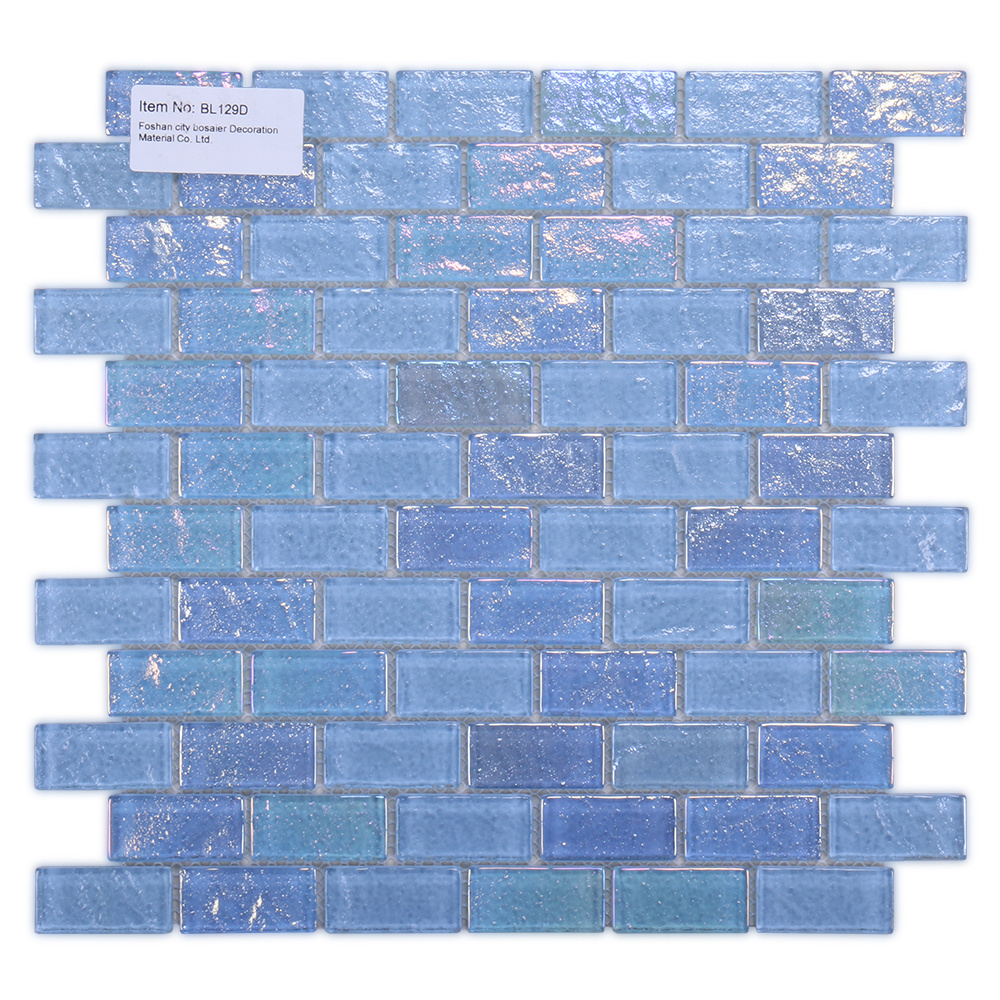 Beautiful wall decorative mosaic tiles iridescent shiny glass blue swimming pool mosaic for bathroom shower backsplash