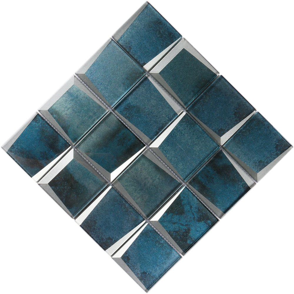 Blue kitchen bathroom tile wall 3d backsplash antique mirror glass tiles