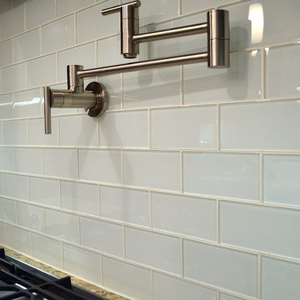 Kitchen backsplash Glossy mosaic white glass subway tile for bathroom wall