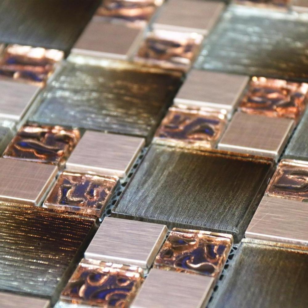 BSJ194 Fancy polished glazed rose gold pink 3D glass and aluminium mosaic tiles for wall kitchen backsplash