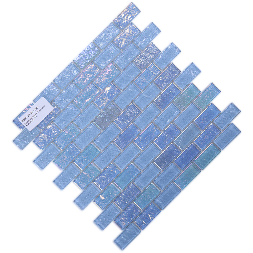 Beautiful wall decorative mosaic tiles iridescent shiny glass blue swimming pool mosaic for bathroom shower backsplash