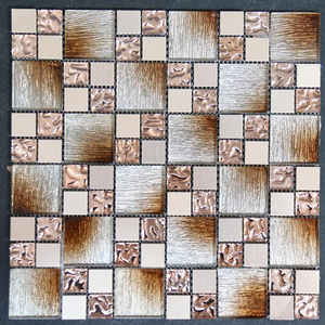 BSJ194 Fancy polished glazed rose gold pink 3D glass and aluminium mosaic tiles for wall kitchen backsplash