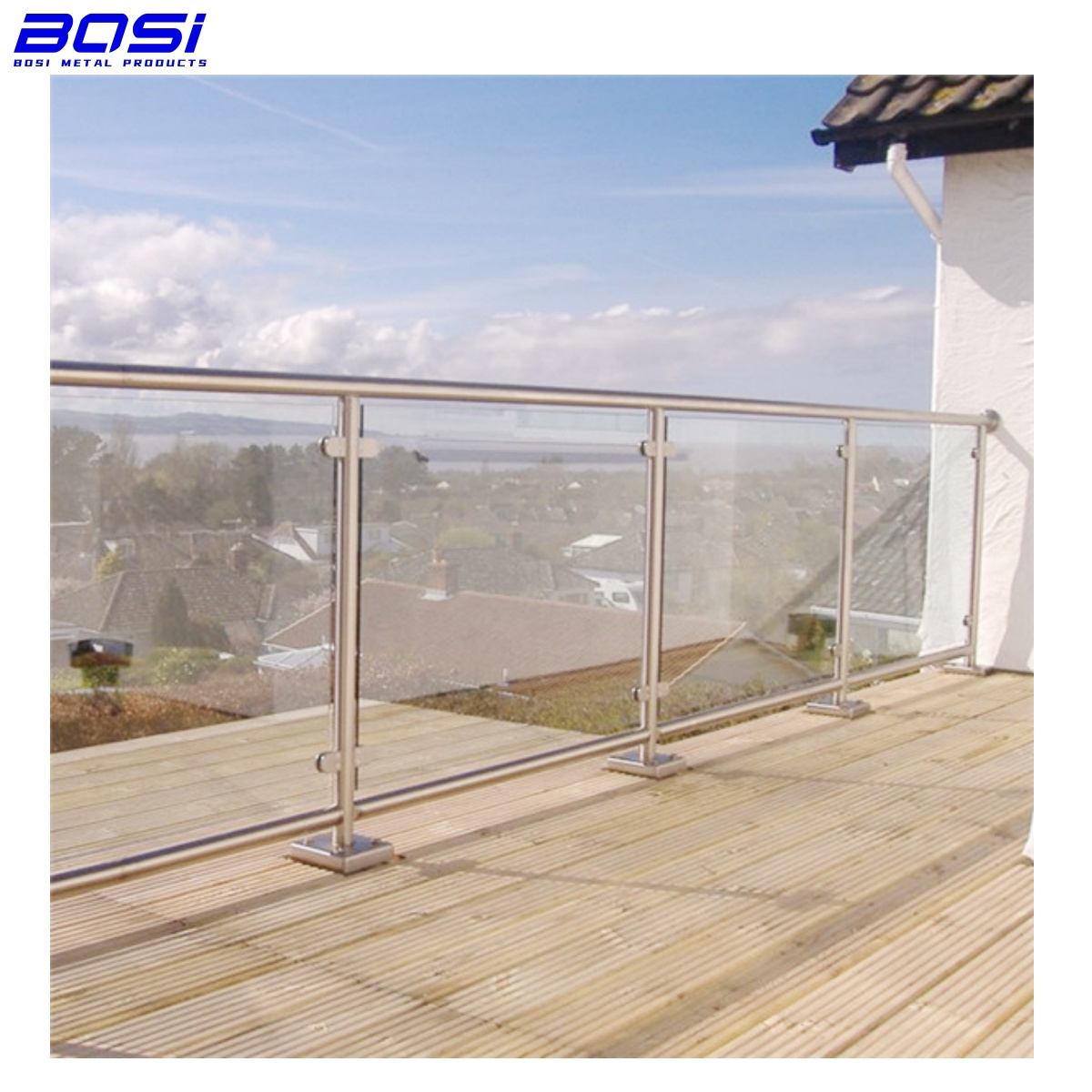 Best Price 2023 Stainless Steel Glass Railing For Wood Deck Handrail Metal Glass Balustrade