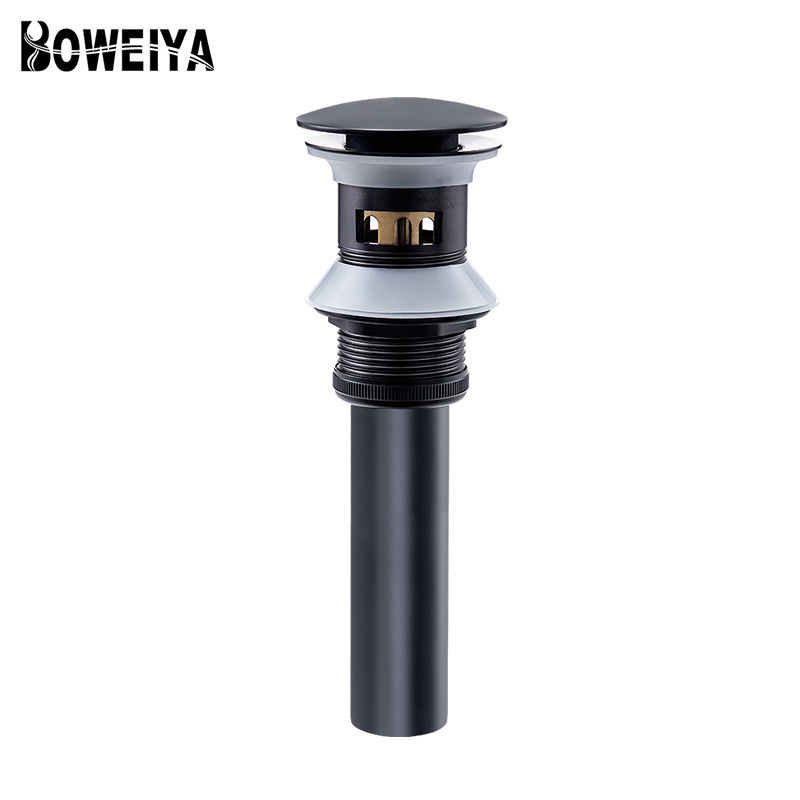 Hotel Bathtub Shower Bathroom Vessel Black Sewer Drain Strainer Brass Water Pipe Drain Plugs Pop Up Drain Stopper with Overflow