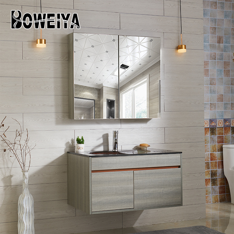 Boweiya Hotel Countertop European Washbasin Wall Units Combo Mirror Modern Bathroom Vanity Set Cabinet with Sink