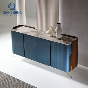 QIANCHENG italy design 4 doors storage blue wall chests cabinets living room entryway modern wood console table