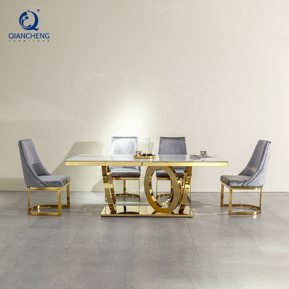 QIANCHENG modern set dinner room furniture marble dining table set 6 seater luxury sintered stone contemporary dinning tables