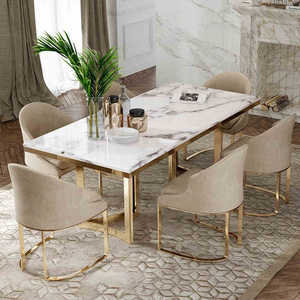 Factory modern home stainless steel gold frame dinning table set furniture luxury dining table