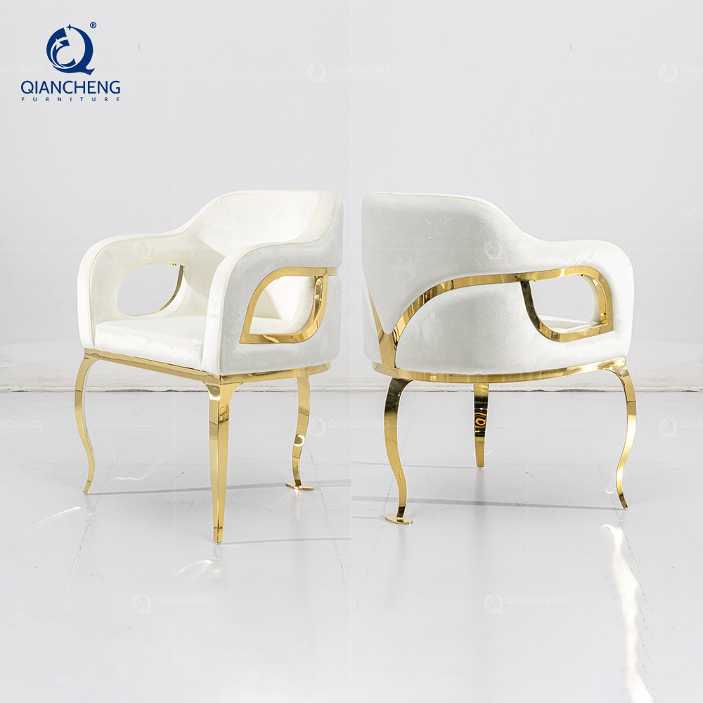 QIANCHENG high end quality expensive luxury home steel dining furniture dinning room armchair restaurant stainless steel chair