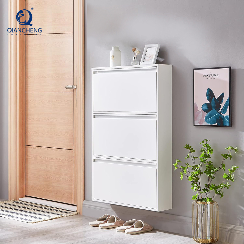 QIANCHENG home supplies entry way wall mounted white colour metal shoe rack for entryway hallway closet with footstool