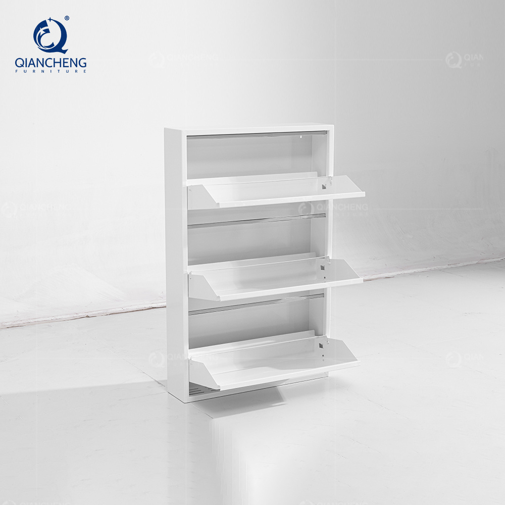 QIANCHENG home supplies entry way wall mounted white colour metal shoe rack for entryway hallway closet with footstool