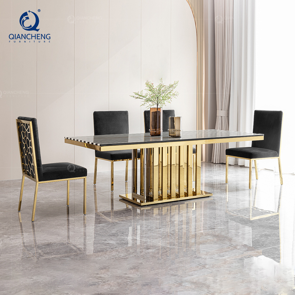 Wholesale high gloss marble dinning room set italian daining large luxury gold wedding dining chairs and tables