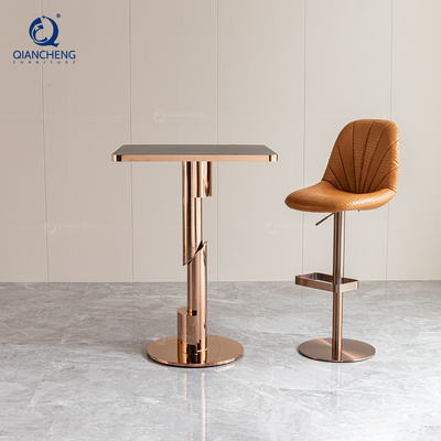 QIANCHENG bar table and chair set bar counter nightclub commercial furniture plated gold stainless steel bar table night club