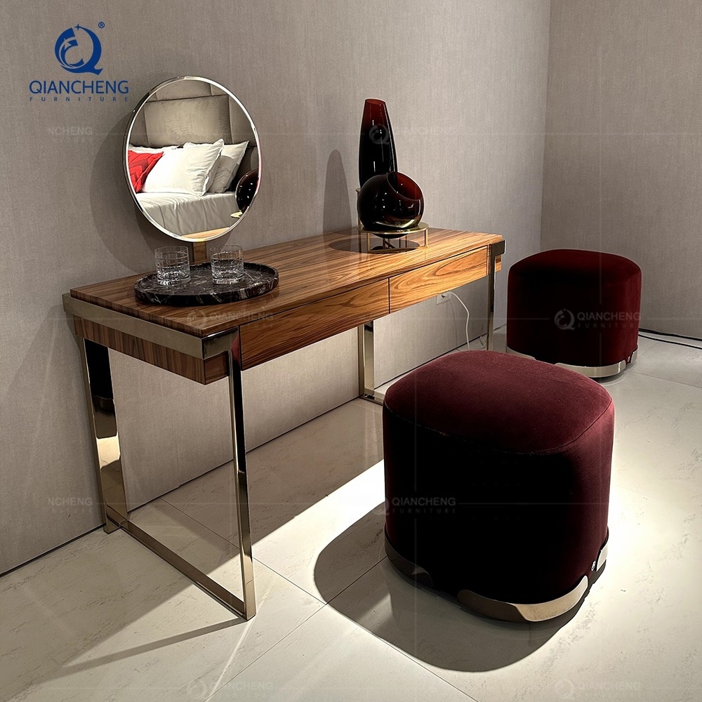 QIANCHENG high quality modern european dress up wood stainless steel scandinavian makeup dresser marble up vanity dressing table