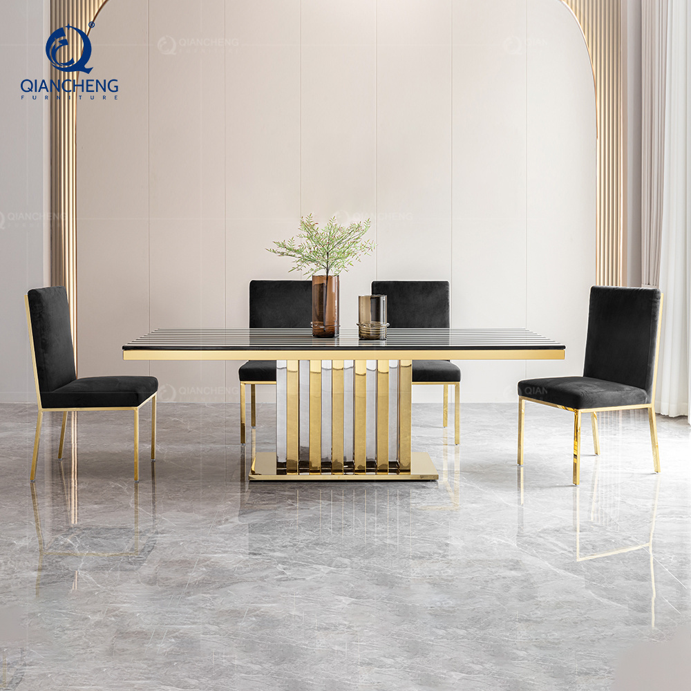 Wholesale high gloss marble dinning room set italian daining large luxury gold wedding dining chairs and tables