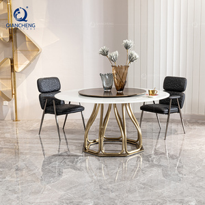 QIANCHENG granite marble dine table set 6 chairs dinning room sets gold stainless steel french style luxury dining tables