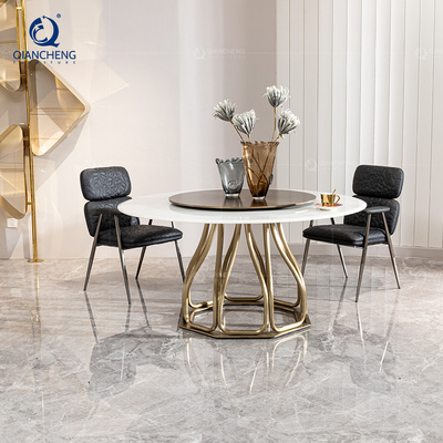 QIANCHENG granite marble dine table set 6 chairs dinning room sets gold stainless steel french style luxury dining tables