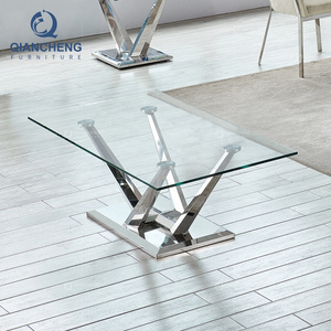 Light luxury simple coffee table home furniture rectangle steel metal tempered glass coffee table