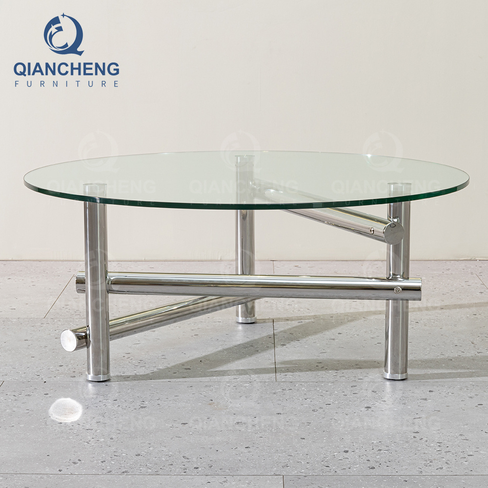 QIANCHENG stainless steel ethiopian coffee set table silver glass top high fashion new design accent table