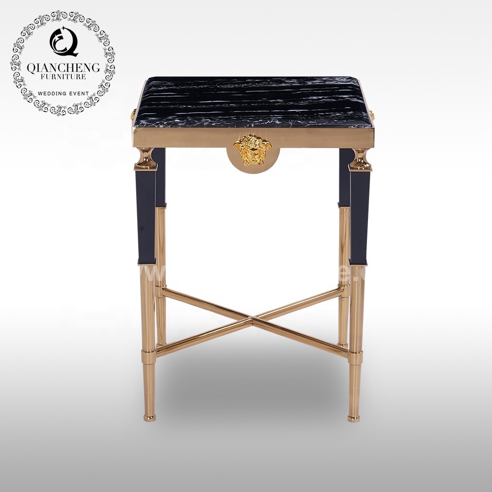 2020 new design black marble top golden stainless steel side table