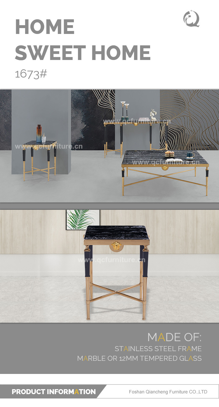 2020 new design black marble top golden stainless steel side table