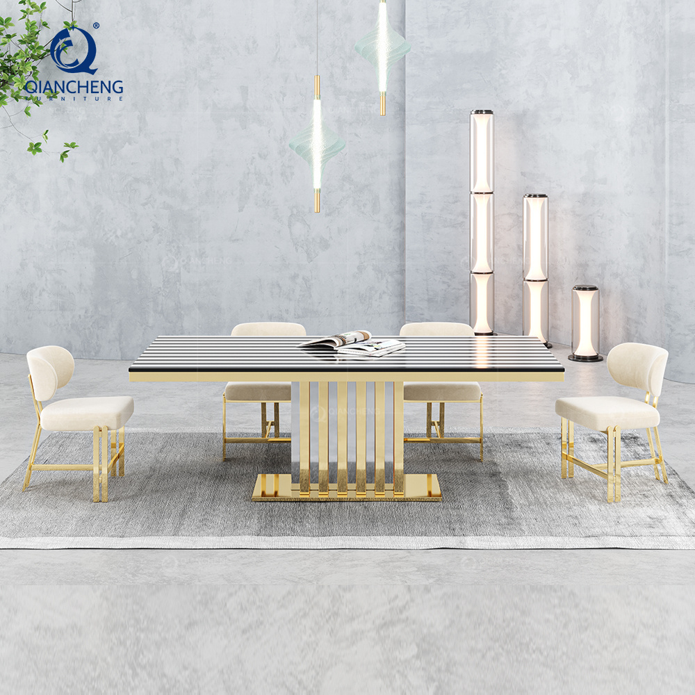 Wholesale high gloss marble dinning room set italian daining large luxury gold wedding dining chairs and tables