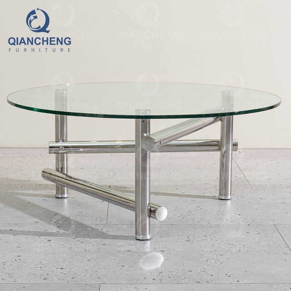 QIANCHENG stainless steel ethiopian coffee set table silver glass top high fashion new design accent table