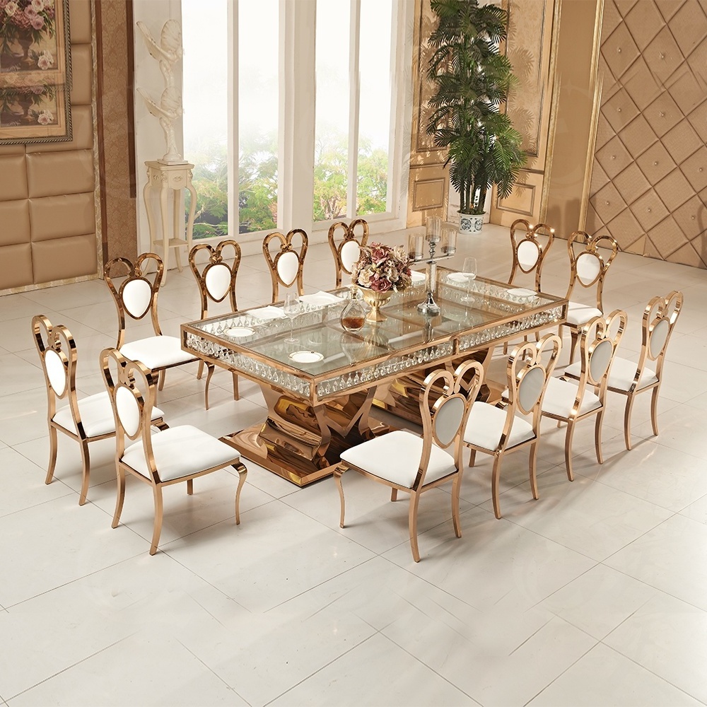 Crystal pendant rose golden love luxury gold mirror banquet table for wedding