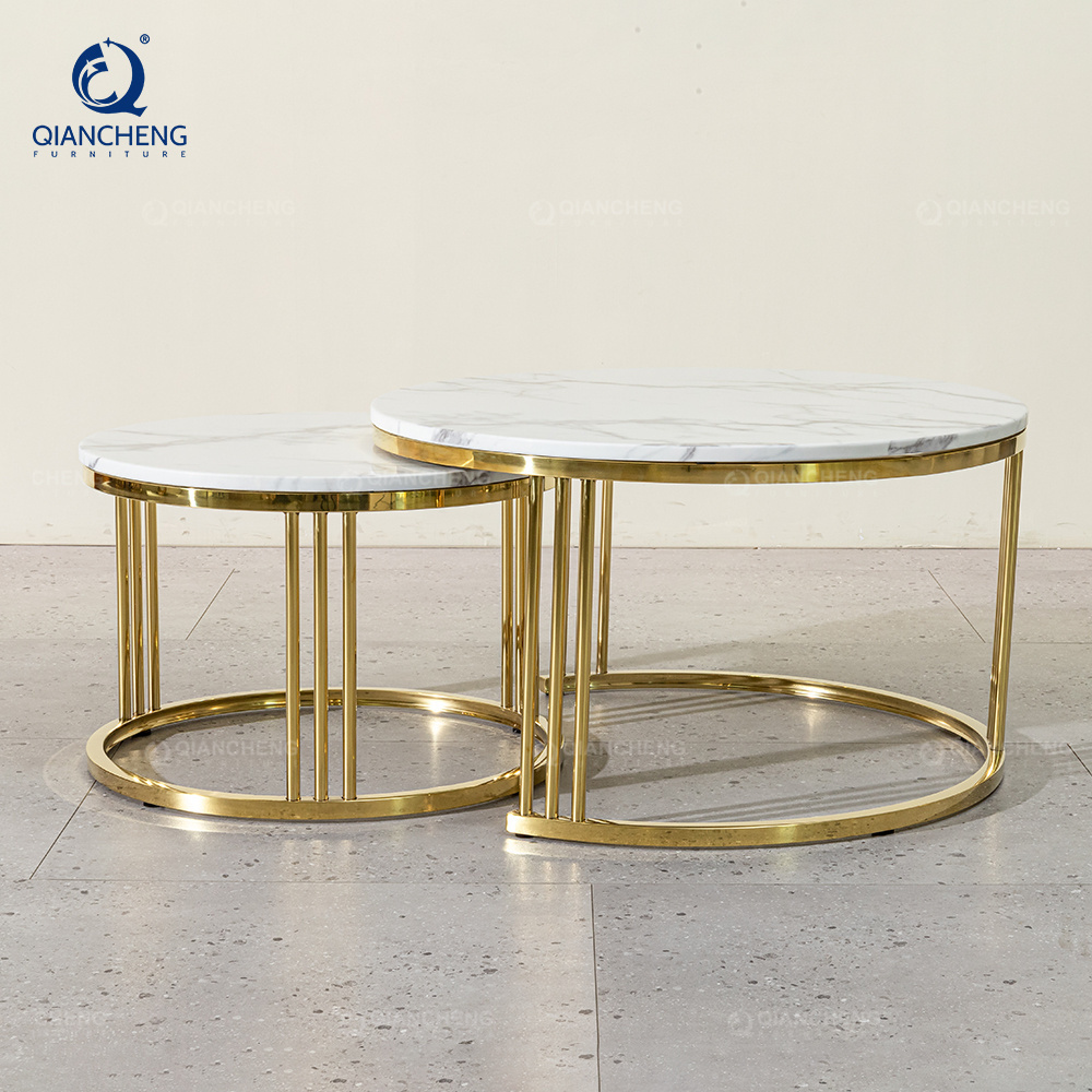 Luxury coffee table living room furniture marble table top gold metal stainless steel round coffee table