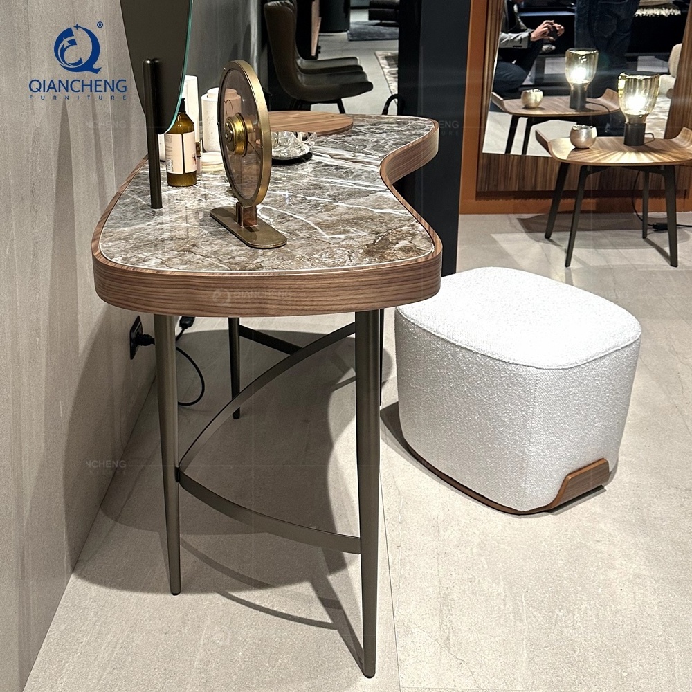 QIANCHENG high quality modern european dress up wood stainless steel scandinavian makeup dresser marble up vanity dressing table