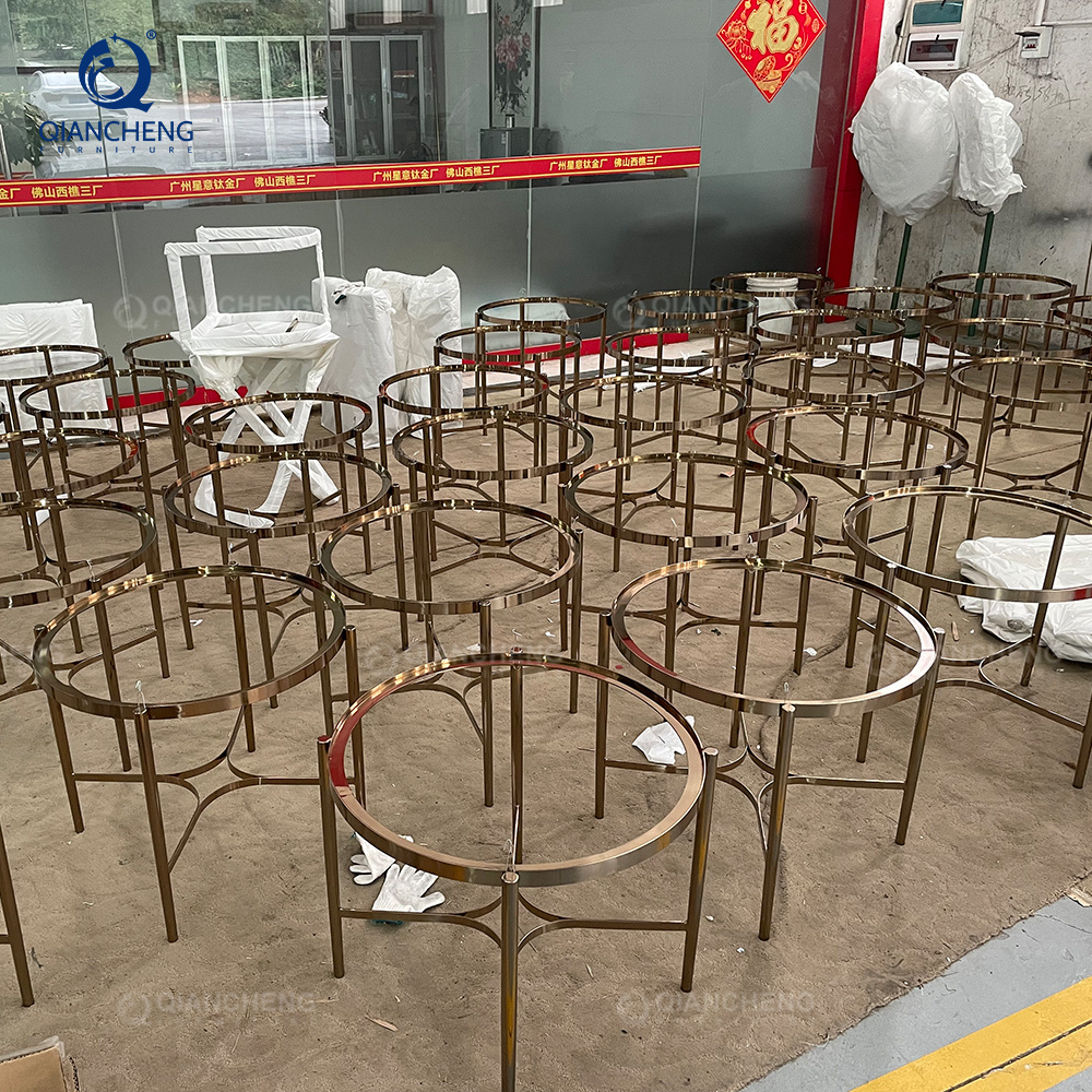 QIANCHENG transparent tempered grey glass tea muebles de sala living room furniture round center gold coffee table