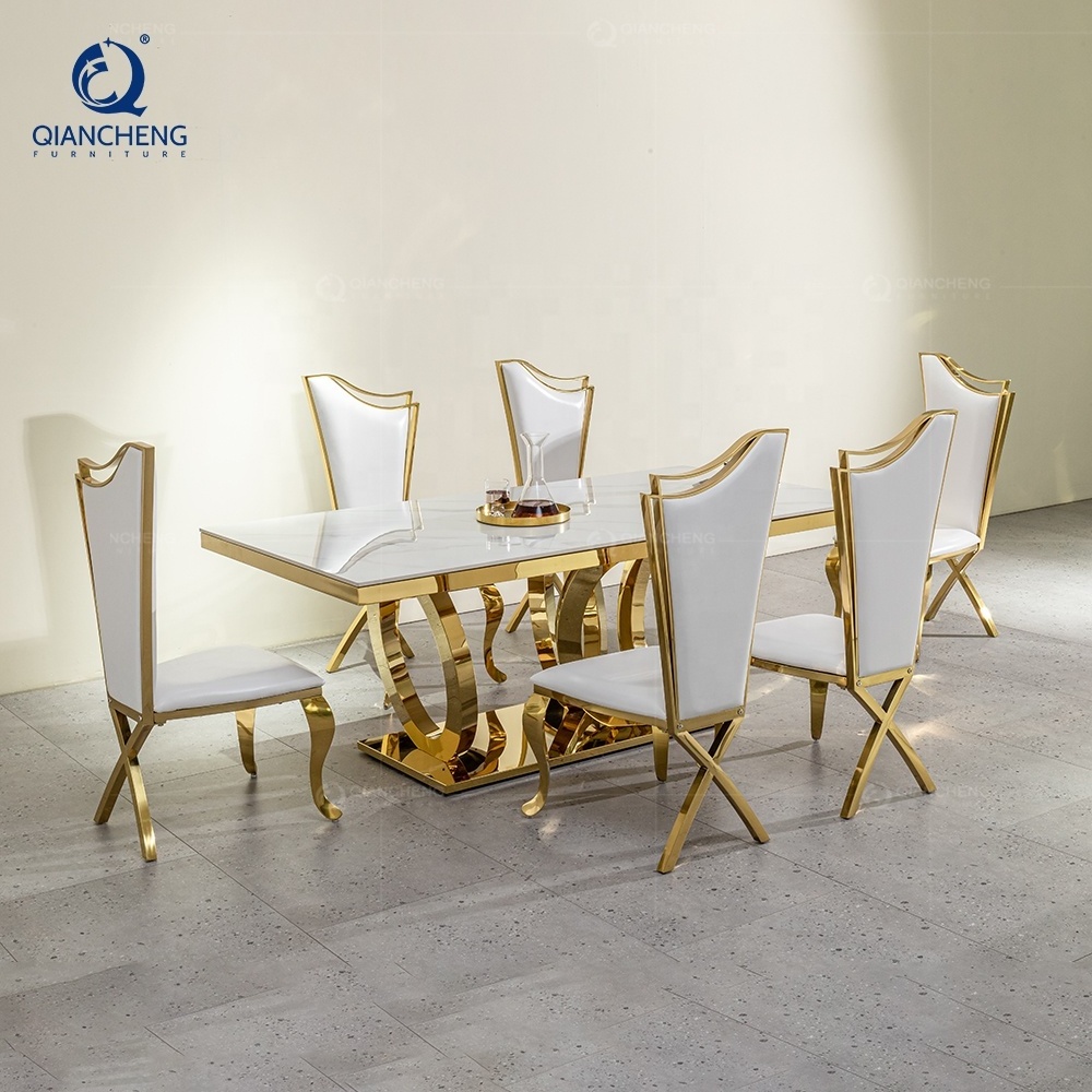 QIANCHENG modern set dinner room furniture marble dining table set 6 seater luxury sintered stone contemporary dinning tables