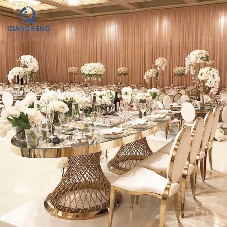 Top end stainless steel luxury long oval shape hotel banquet event used wedding dining table