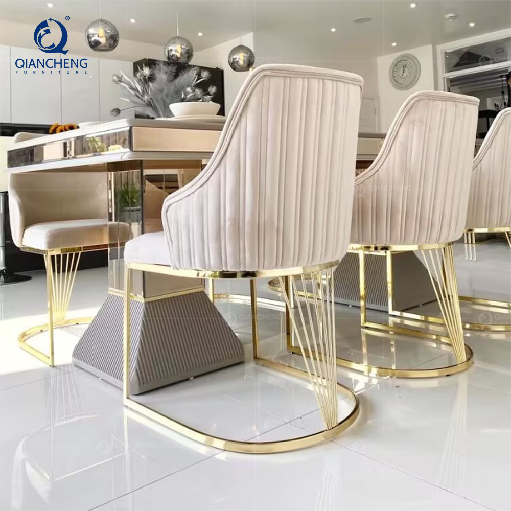 QIANCHENG luxury home dinner furniture supplier fabric accent modern dinning room table velvet dining chairs