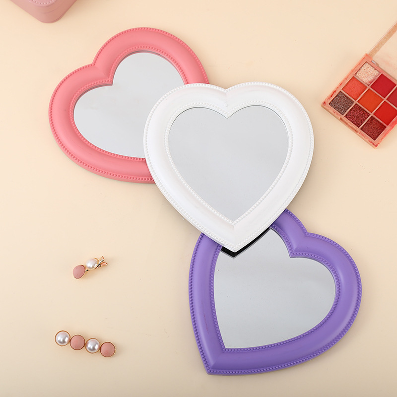 Pink Heart Shaped Makeup Mirror Custom Logo Tabletop Wall Mirror Vanity Mirror