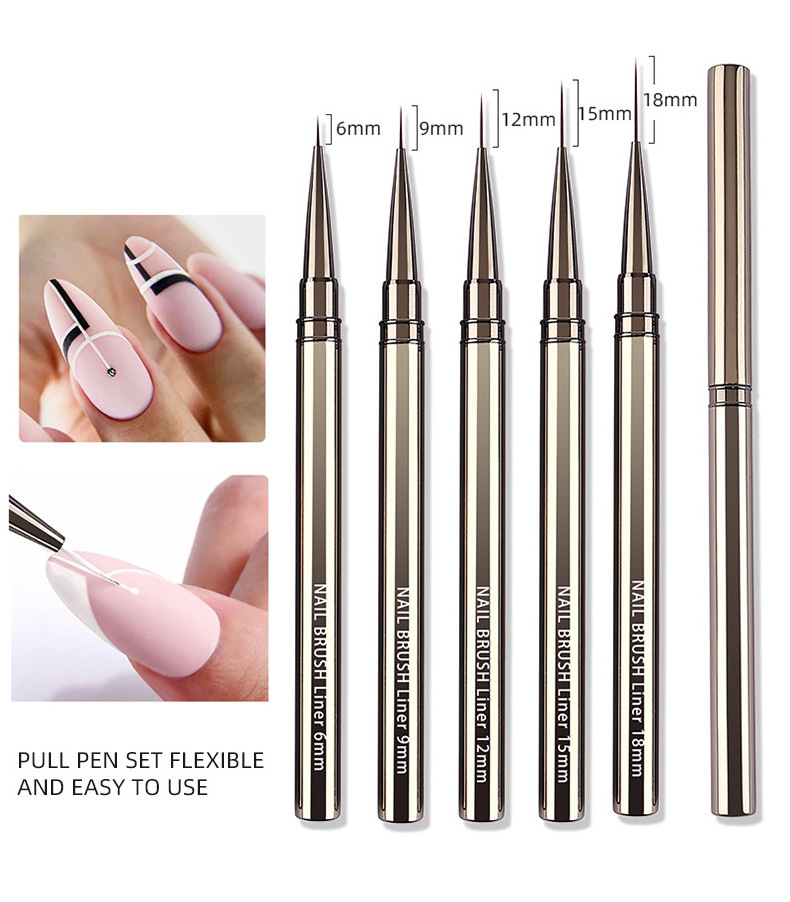 Professional Metal Handle Nail Liner Brushes 12mm 15mm Private Label Nail Art Fine Drawing Brush Longe Striping Nail Brush