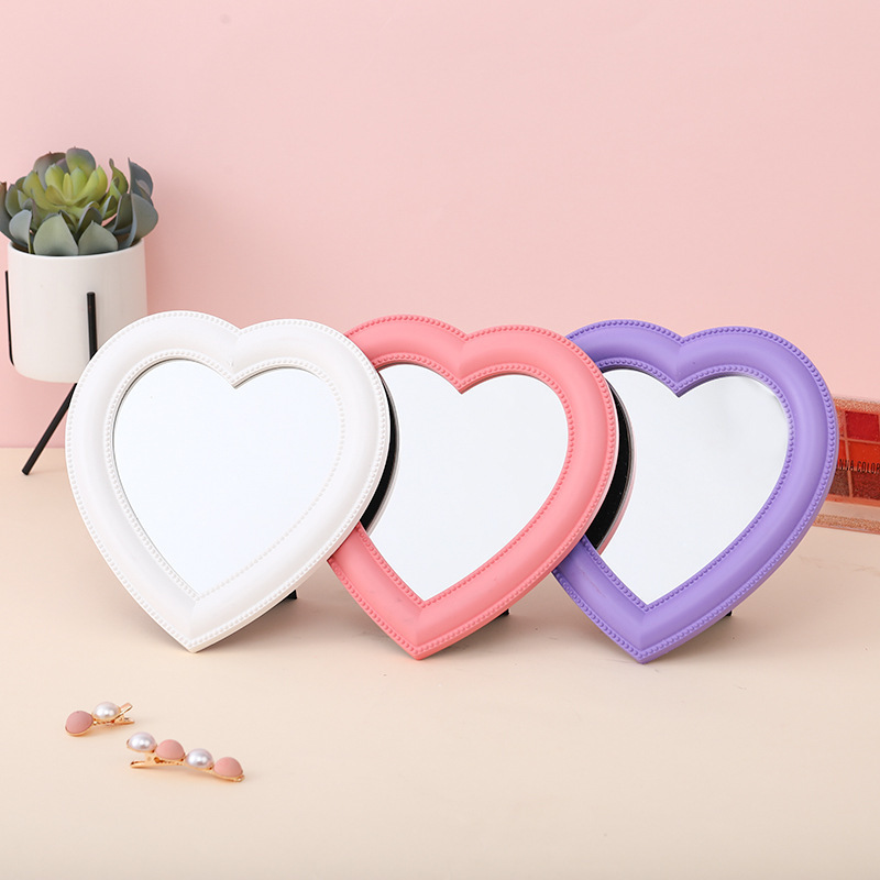 Pink Heart Shaped Makeup Mirror Custom Logo Tabletop Wall Mirror Vanity Mirror