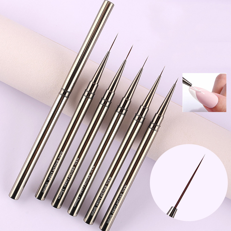 Professional Metal Handle Nail Liner Brushes 12mm 15mm Private Label Nail Art Fine Drawing Brush Longe Striping Nail Brush