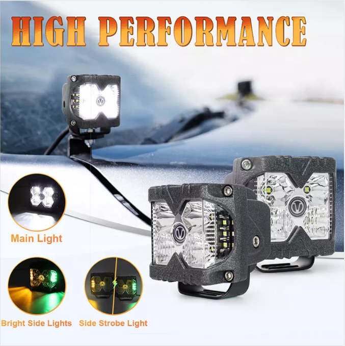 4 Inch 50W LED Work Light Glow Three Sides Driving Car Fog Front Bumper Headlights Offroad For light