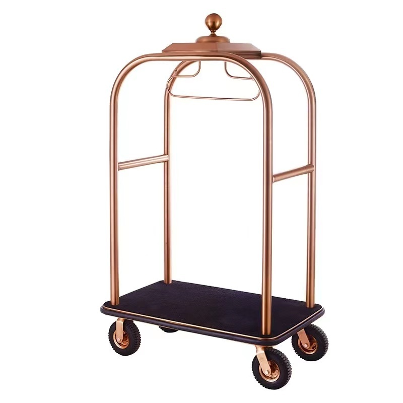 Gold plated hotel birdcage airport luggage cart bellboy luggage trolley