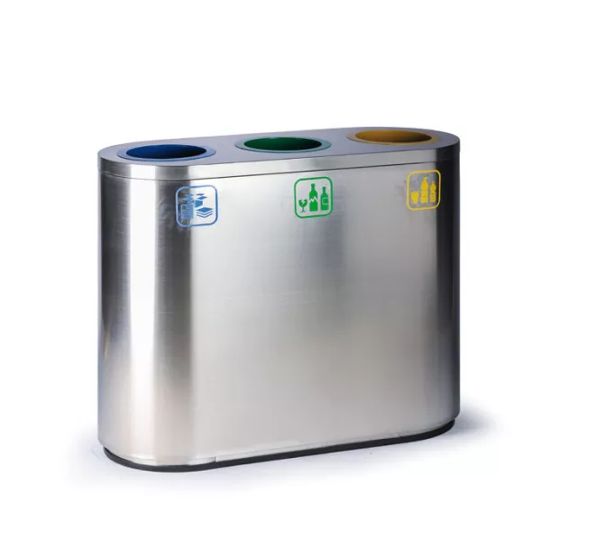 stainless steel dumpster indoor Metal airport recycling waste bin 3 compartments trash can