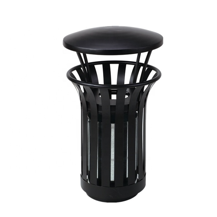 Outdoor Furniture Modern Iron Recycle Garbage Can Street Waste Bin With Flower Basket