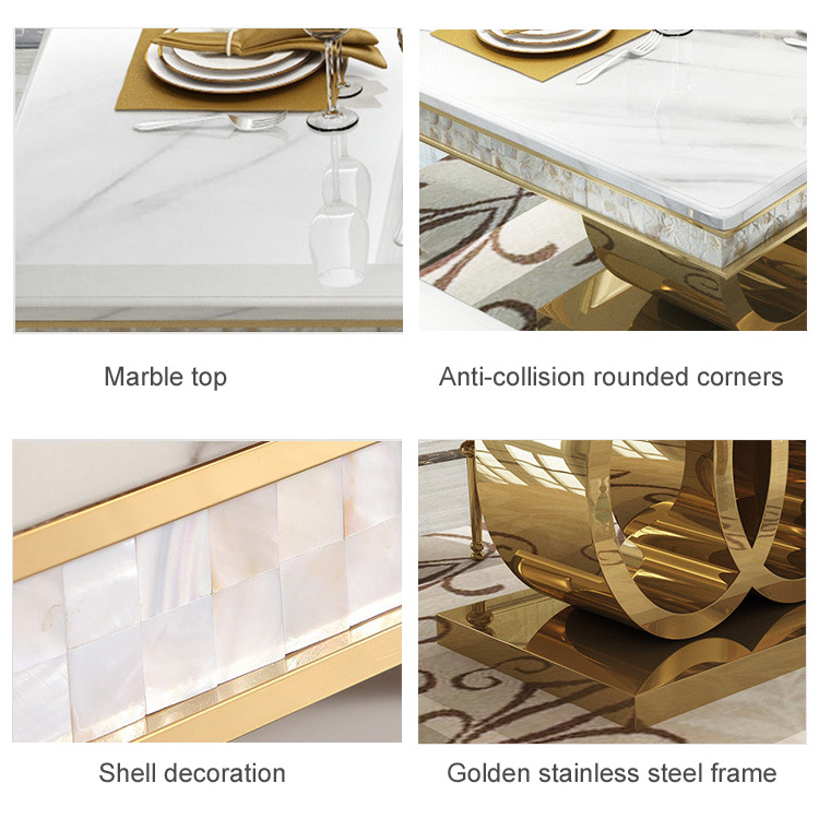 modern elegant style gold wedding dining table and chairs with stainless steel material for hotel home dining room furniture